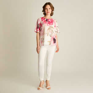 Blusa Con Botón En Espalda Manga Corta Cuello Redondo Mujer Lorenzo Di Pontti